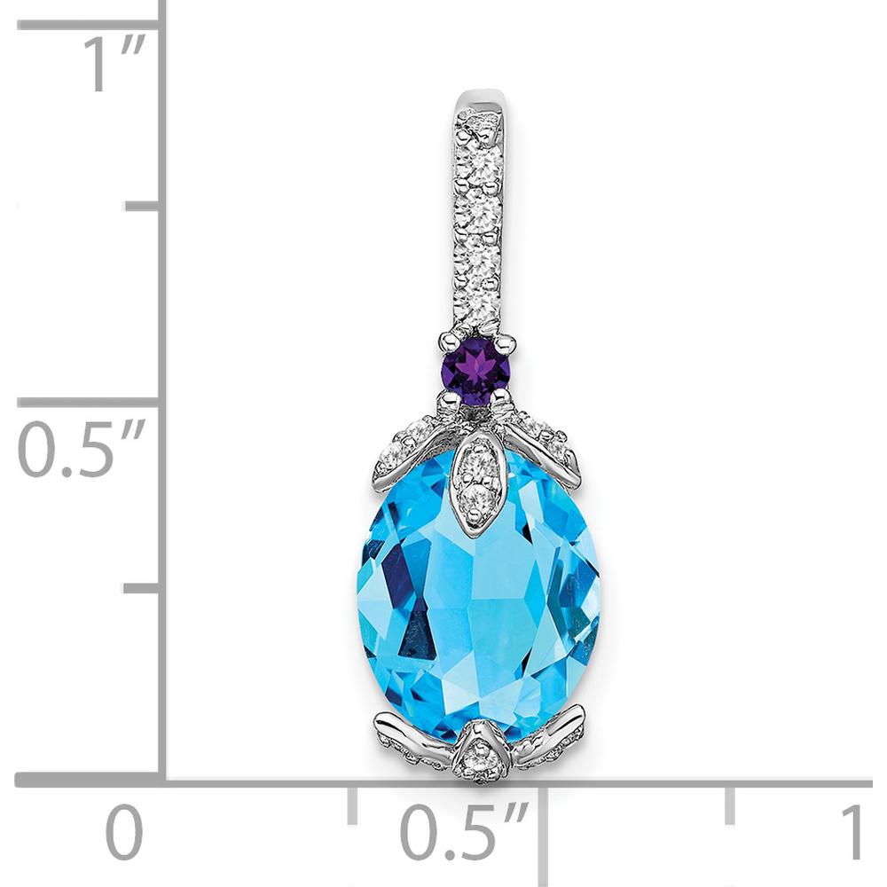 14K White Gold Oval Swiss Blue Topaz and Amethyst Pendant with Round Diamond Accents - 2.5 Carat Total Gem Weight by Lumare Gioia