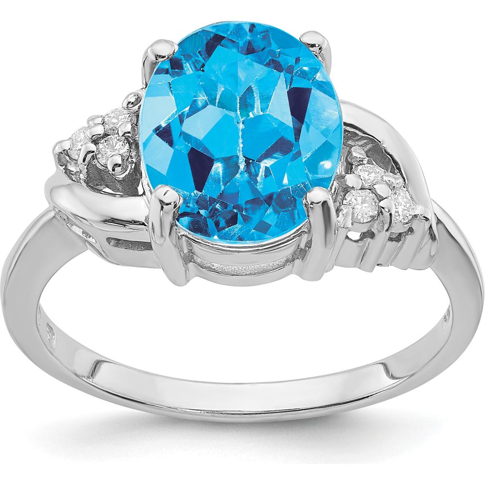 14K White Gold Oval Swiss Blue Topaz and Diamond Accent Ring - 3.25 Carat Topaz, 0.01 Carat Diamond Total Weight by Monteluci Fine Jewelry
