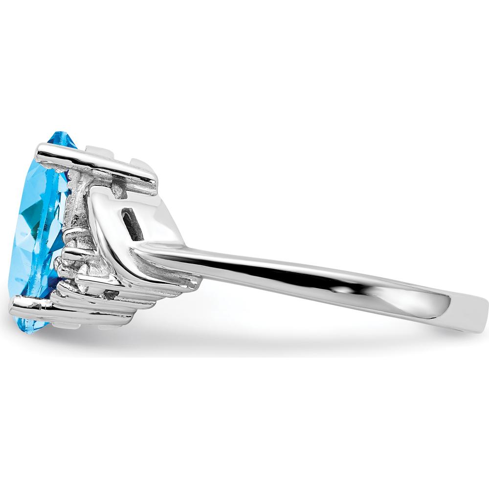 14K White Gold Oval Swiss Blue Topaz and Diamond Accent Ring - 3.25 Carat Topaz, 0.01 Carat Diamond Total Weight by Monteluci Fine Jewelry