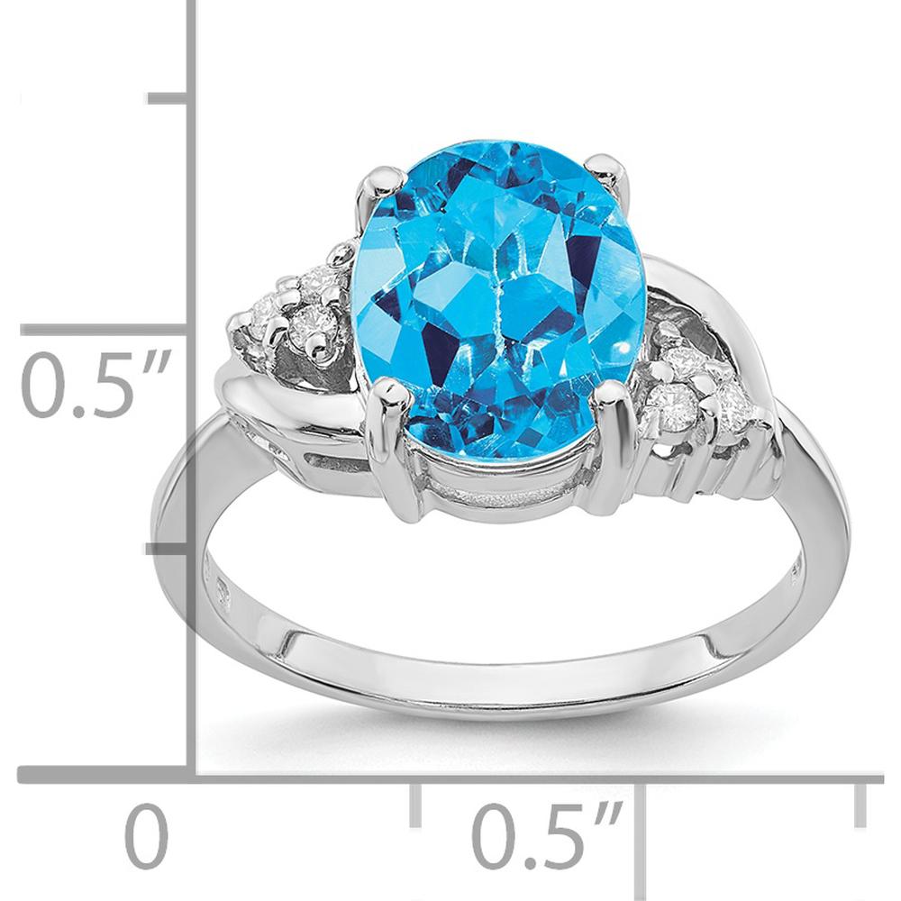 14K White Gold Oval Swiss Blue Topaz and Diamond Accent Ring - 3.25 Carat Topaz, 0.01 Carat Diamond Total Weight by Monteluci Fine Jewelry