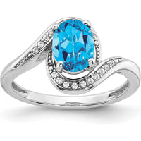 14K White Gold Oval Swiss Blue Topaz and Diamond Bypass Ring - 1.34 Carat Total Gemstone Weight by 0