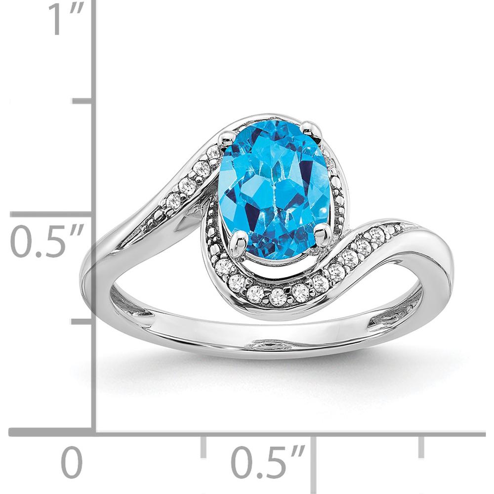 14K White Gold Oval Swiss Blue Topaz and Diamond Bypass Ring - 1.34 Carat Total Gemstone Weight by 0
