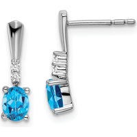 14K White Gold Oval Swiss Blue Topaz and Diamond Dangle Earrings - 0.35 Carat Total Blue Topaz Weight by Oro Pregiato