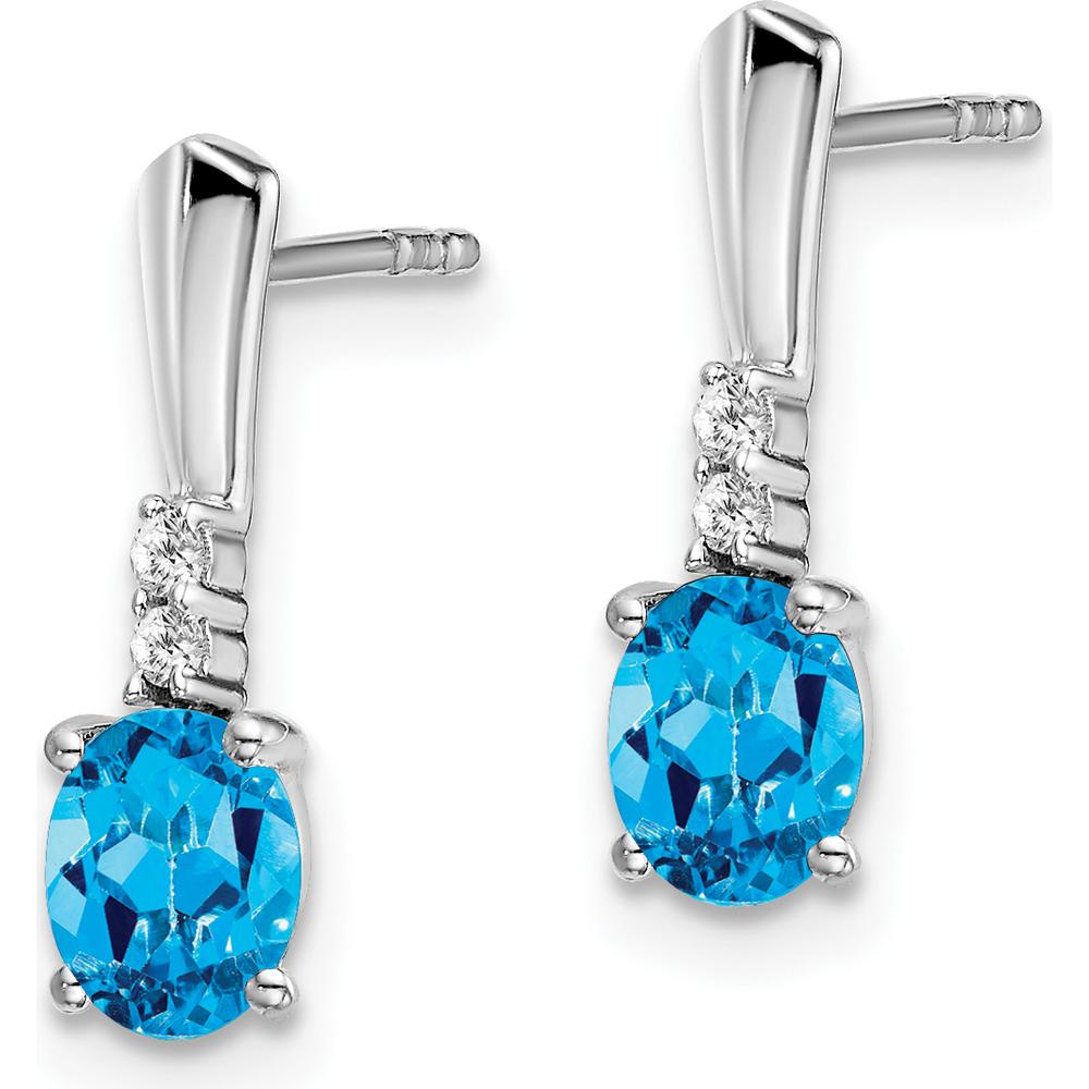 14K White Gold Oval Swiss Blue Topaz and Diamond Dangle Earrings - 0.35 Carat Total Blue Topaz Weight by Oro Pregiato