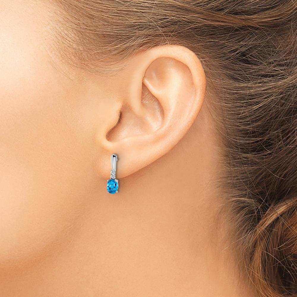 14K White Gold Oval Swiss Blue Topaz and Diamond Dangle Earrings - 0.35 Carat Total Blue Topaz Weight by Oro Pregiato