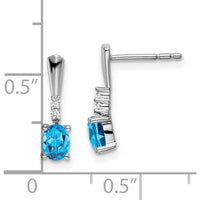 14K White Gold Oval Swiss Blue Topaz and Diamond Dangle Earrings - 0.35 Carat Total Blue Topaz Weight by Oro Pregiato