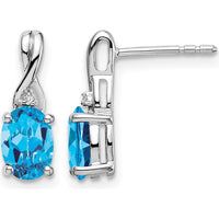 14K White Gold Oval Swiss Blue Topaz and Diamond Drop Earrings - 0.75 Carat Total Gem Weight by Monteluci Fine Jewelry
