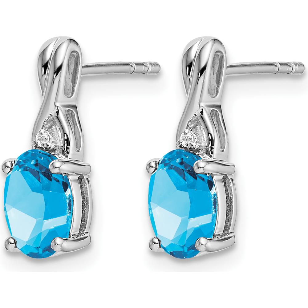 14K White Gold Oval Swiss Blue Topaz and Diamond Drop Earrings - 0.75 Carat Total Gem Weight by Monteluci Fine Jewelry