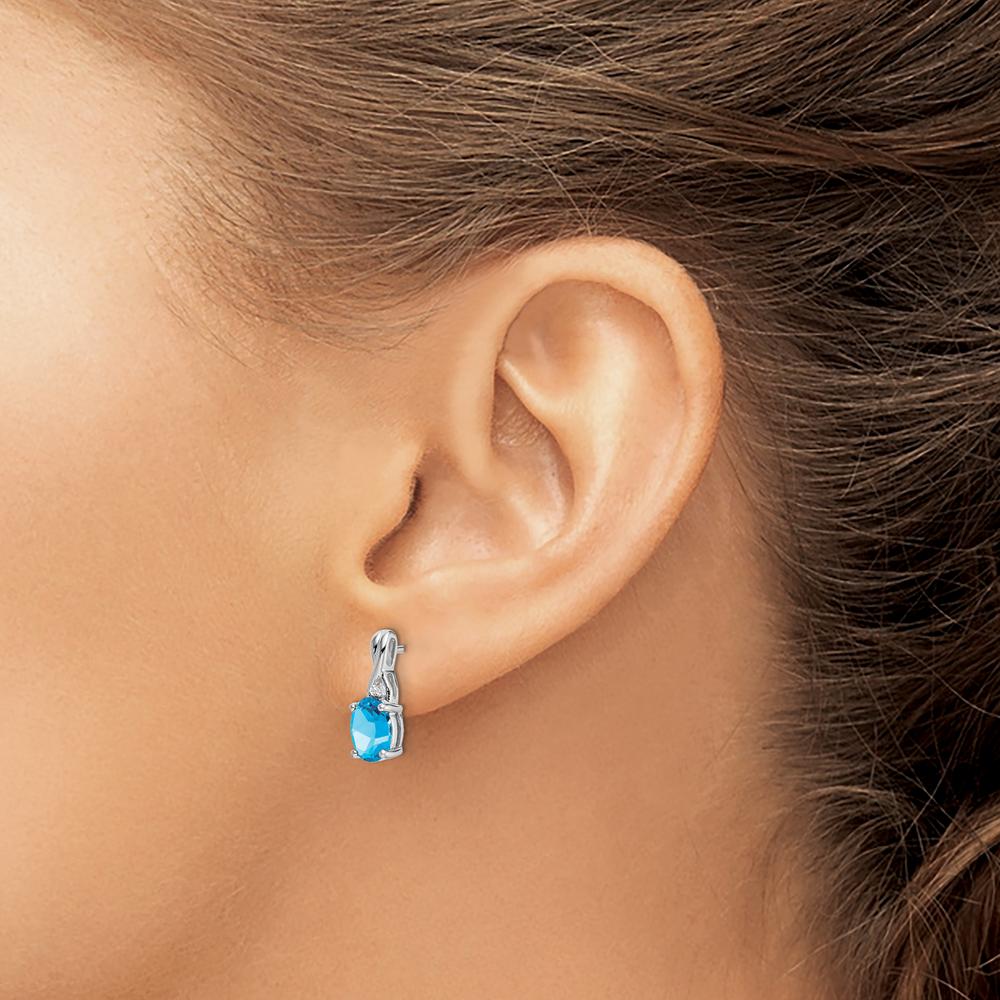 14K White Gold Oval Swiss Blue Topaz and Diamond Drop Earrings - 0.75 Carat Total Gem Weight by Monteluci Fine Jewelry