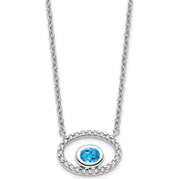 14K White Gold Oval Swiss Blue Topaz and Diamond Pendant Necklace - 0.22 Carat Total Blue Topaz Weight, 0.072 Carat Total Diamond Weight by Lumare Gioia