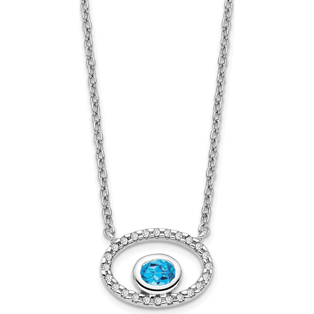 14K White Gold Oval Swiss Blue Topaz and Diamond Pendant Necklace - 0.22 Carat Total Blue Topaz Weight, 0.072 Carat Total Diamond Weight by Lumare Gioia