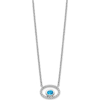 14K White Gold Oval Swiss Blue Topaz and Diamond Pendant Necklace - 0.22 Carat Total Blue Topaz Weight, 0.072 Carat Total Diamond Weight by Lumare Gioia