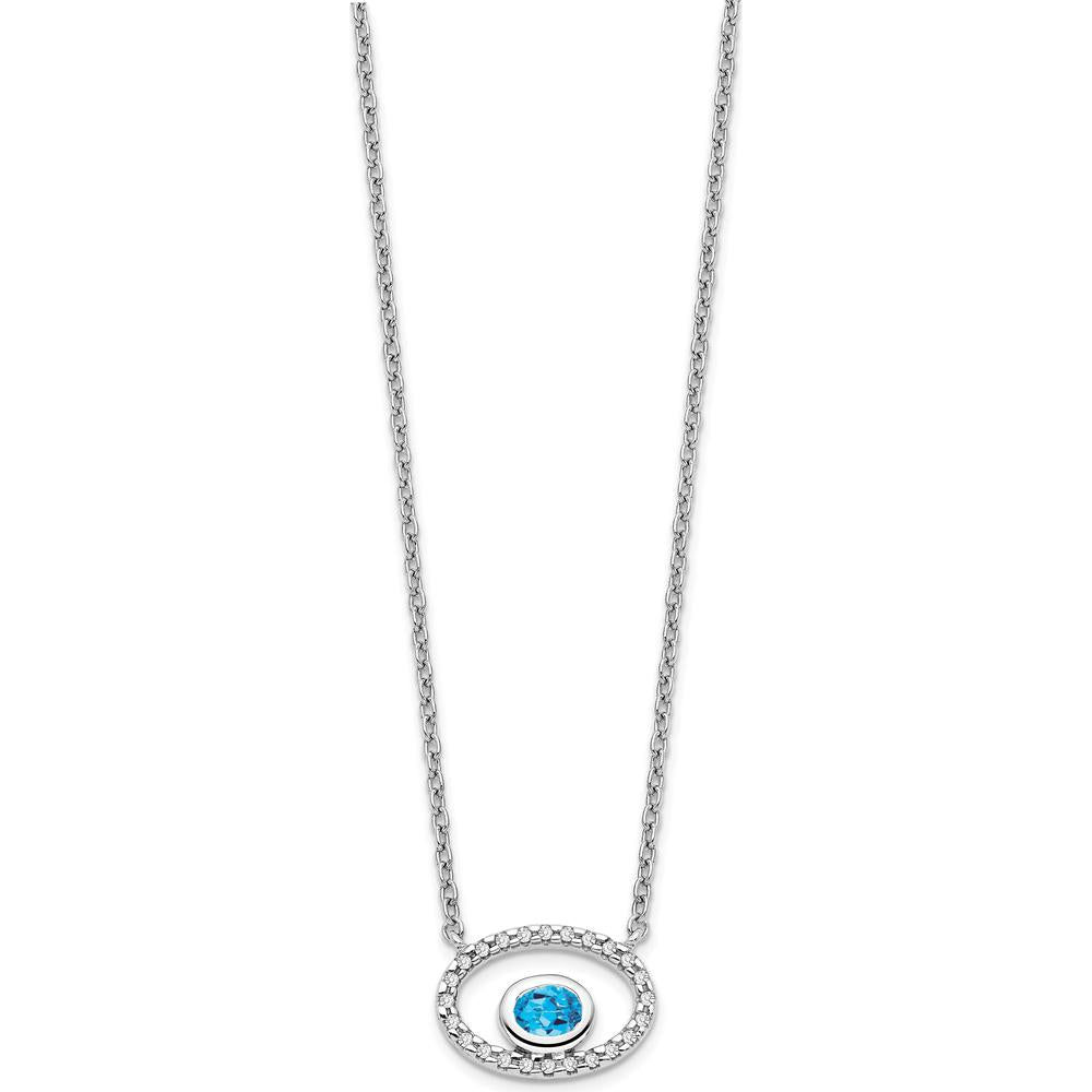 14K White Gold Oval Swiss Blue Topaz and Diamond Pendant Necklace - 0.22 Carat Total Blue Topaz Weight, 0.072 Carat Total Diamond Weight by Lumare Gioia