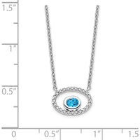 14K White Gold Oval Swiss Blue Topaz and Diamond Pendant Necklace - 0.22 Carat Total Blue Topaz Weight, 0.072 Carat Total Diamond Weight by Lumare Gioia