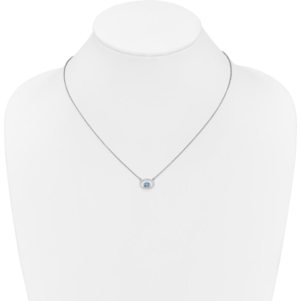 14K White Gold Oval Swiss Blue Topaz and Diamond Pendant Necklace - 0.22 Carat Total Blue Topaz Weight, 0.072 Carat Total Diamond Weight by Lumare Gioia