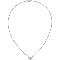 14K White Gold Oval Swiss Blue Topaz and Diamond Pendant Necklace - 0.22 Carat Total Blue Topaz Weight, 0.072 Carat Total Diamond Weight by Lumare Gioia