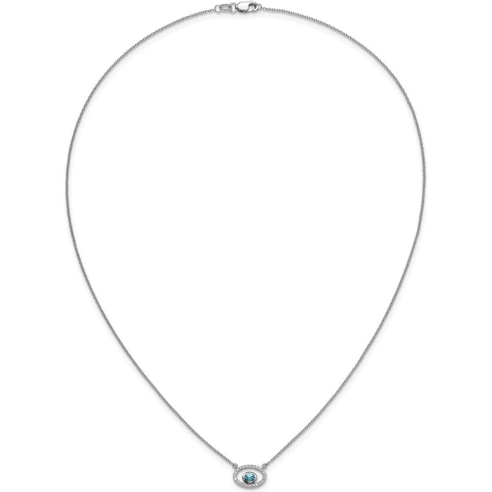 14K White Gold Oval Swiss Blue Topaz and Diamond Pendant Necklace - 0.22 Carat Total Blue Topaz Weight, 0.072 Carat Total Diamond Weight by Lumare Gioia