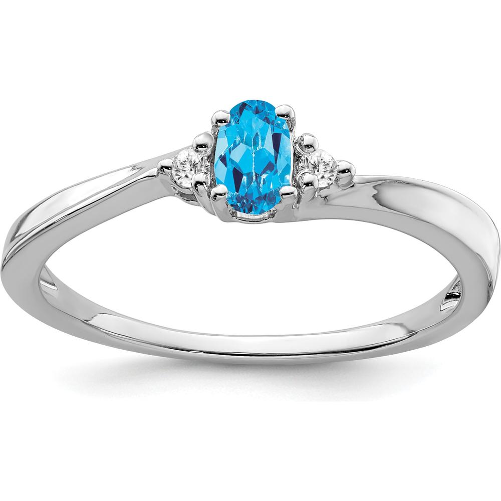 14K White Gold Oval Swiss Blue Topaz and Diamond Ring - 0.30 Carat Total Topaz Weight, 0.04 Carat Total Diamond Weight by 0