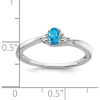 14K White Gold Oval Swiss Blue Topaz and Diamond Ring - 0.30 Carat Total Topaz Weight, 0.04 Carat Total Diamond Weight by 0