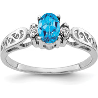 14K White Gold Oval Swiss Blue Topaz & Diamond Ring - 0.55 Carat Topaz, 0.034 Carat Diamonds by Monteluci Fine Jewelry