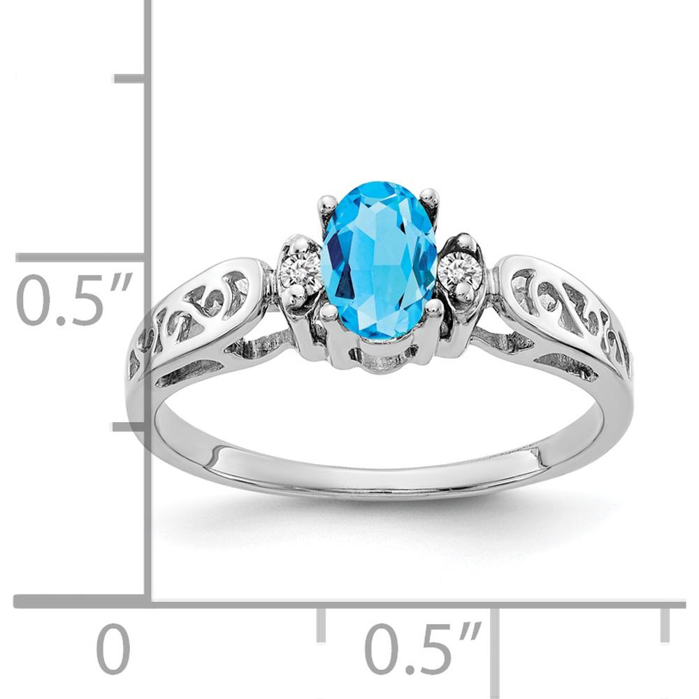14K White Gold Oval Swiss Blue Topaz & Diamond Ring - 0.55 Carat Topaz, 0.034 Carat Diamonds by Monteluci Fine Jewelry