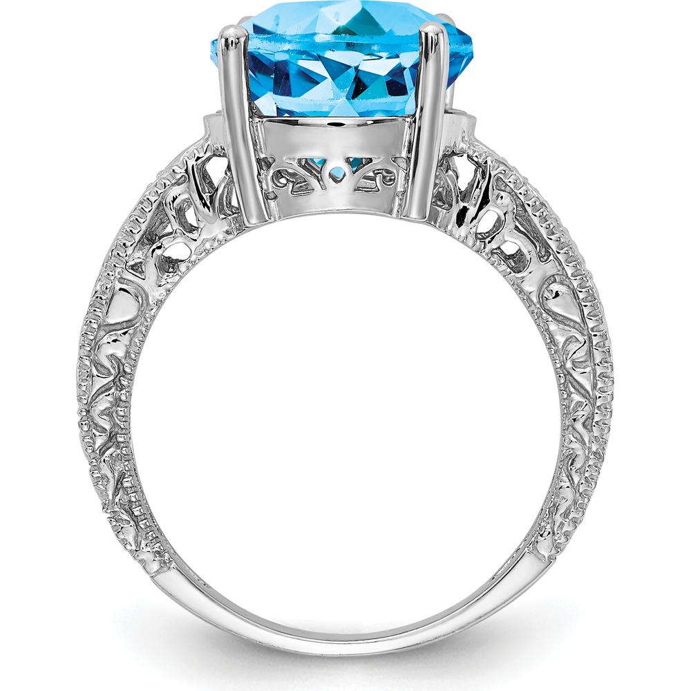 14K White Gold Oval Swiss Blue Topaz and Diamond Ring with Filigree Detail - 6.01 Carat Total Gem Weight by Monteluci Fine Jewelry