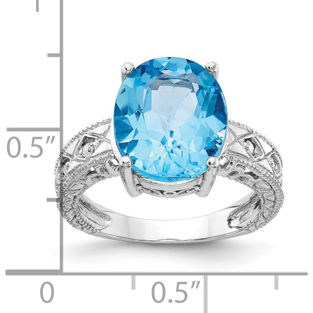 14K White Gold Oval Swiss Blue Topaz and Diamond Ring with Filigree Detail - 6.01 Carat Total Gem Weight by Monteluci Fine Jewelry