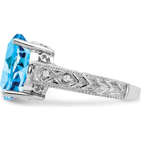 14K White Gold Oval Swiss Blue Topaz and Diamond Ring with Filigree Detail - 6.01 Carat Total Gem Weight by Monteluci Fine Jewelry