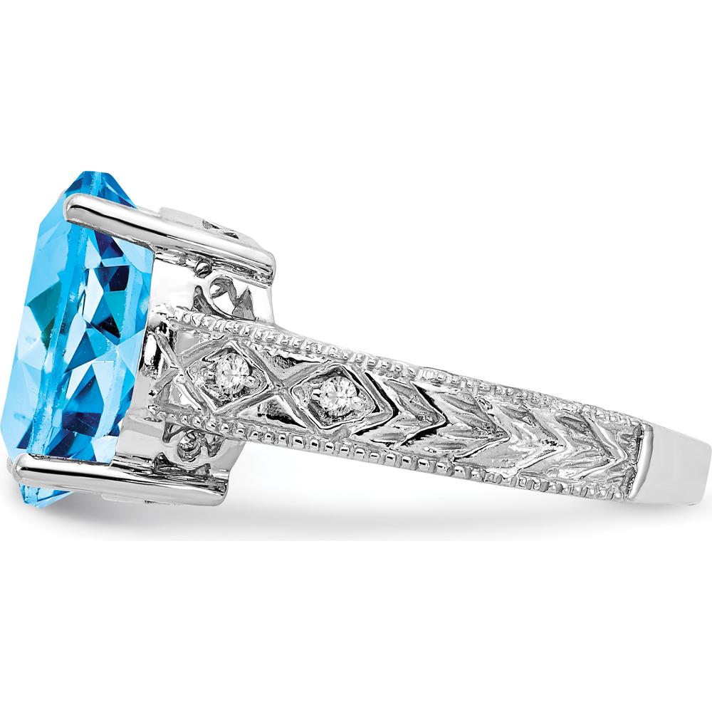 14K White Gold Oval Swiss Blue Topaz and Diamond Ring with Filigree Detail - 6.01 Carat Total Gem Weight by Monteluci Fine Jewelry