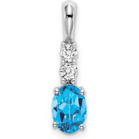 14K White Gold Oval Swiss Blue Topaz and Round Diamond Pendant - 0.75 Carat Topaz, 0.065 Carat Total Diamond Weight by Oro Pregiato