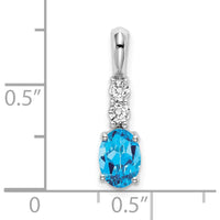 14K White Gold Oval Swiss Blue Topaz and Round Diamond Pendant - 0.75 Carat Topaz, 0.065 Carat Total Diamond Weight by Oro Pregiato