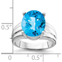 14K White Gold Oval Swiss Blue Topaz Checkerboard Cut Ring - 6.00 Carat Total Gem Weight by Monteluci Fine Jewelry