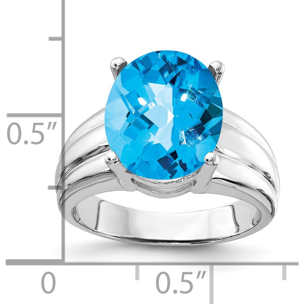 14K White Gold Oval Swiss Blue Topaz Checkerboard Cut Ring - 6.00 Carat Total Gem Weight by Monteluci Fine Jewelry