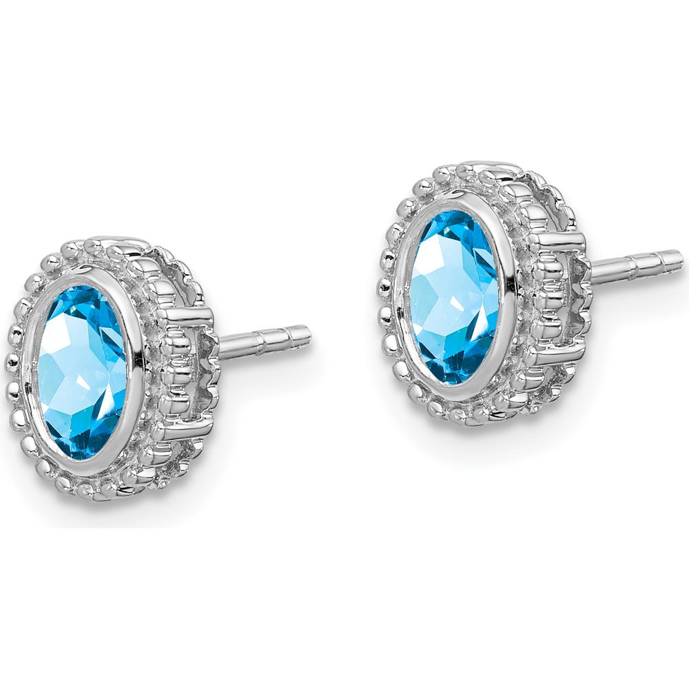 14K White Gold Oval Swiss Blue Topaz Post Earrings - 0.56 Carat Total Blue Topaz Weight by Monteluci Fine Jewelry