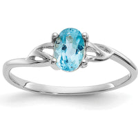 14K White Gold Oval Swiss Blue Topaz Ring - 0.55 Carat Natural Gemstone by Oro Pregiato