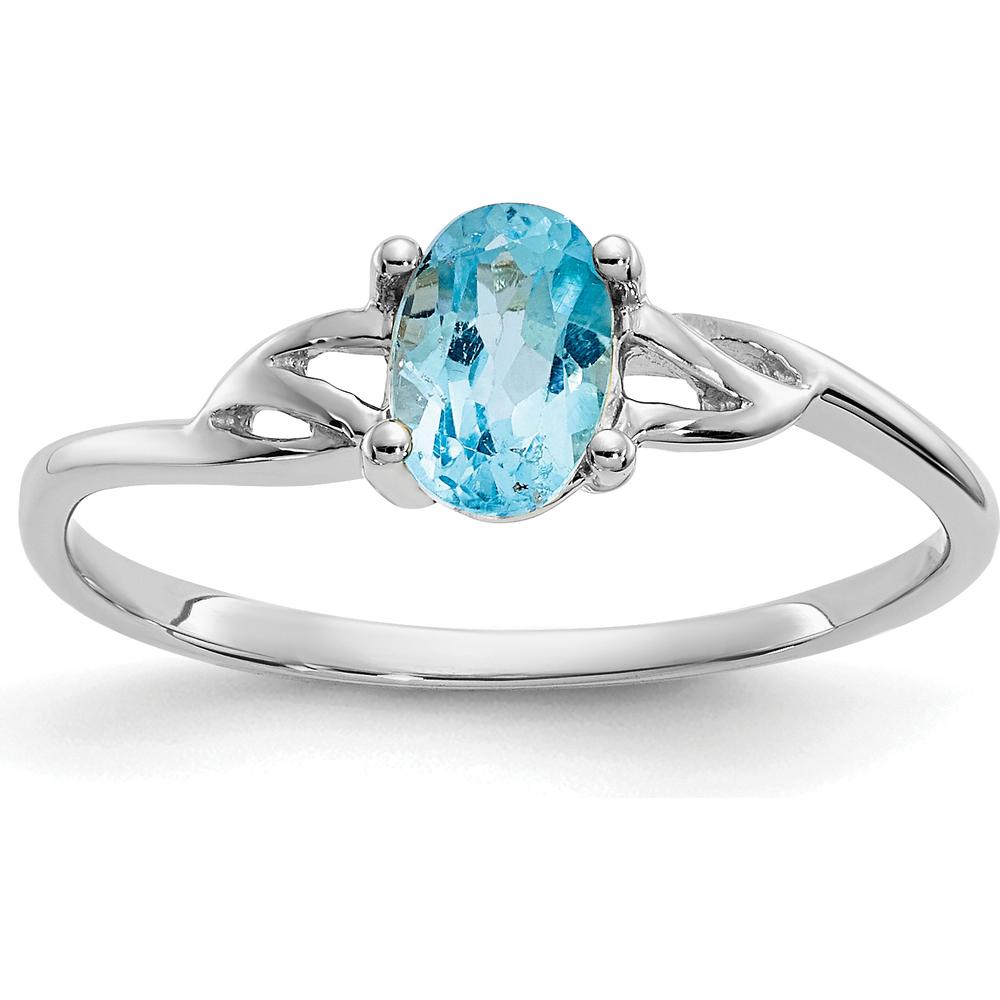 14K White Gold Oval Swiss Blue Topaz Ring - 0.55 Carat Natural Gemstone by Oro Pregiato