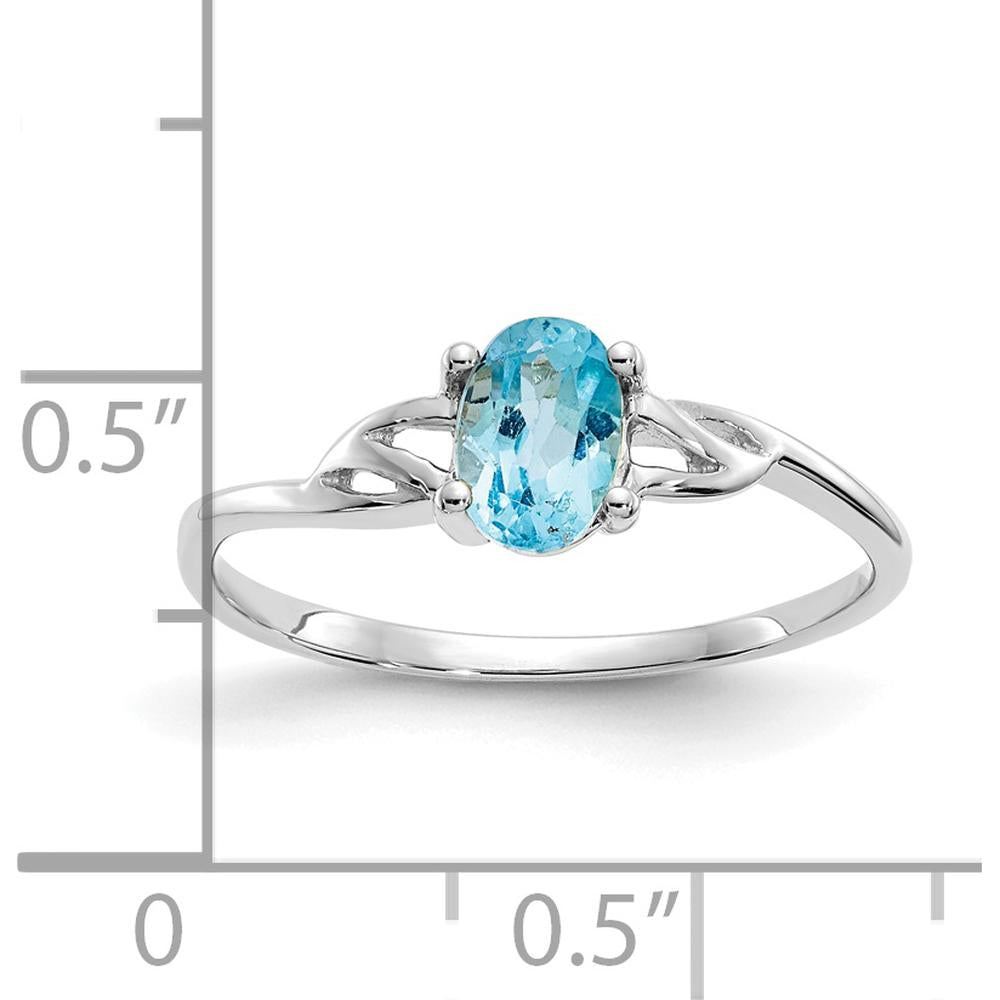 14K White Gold Oval Swiss Blue Topaz Ring - 0.55 Carat Natural Gemstone by Oro Pregiato