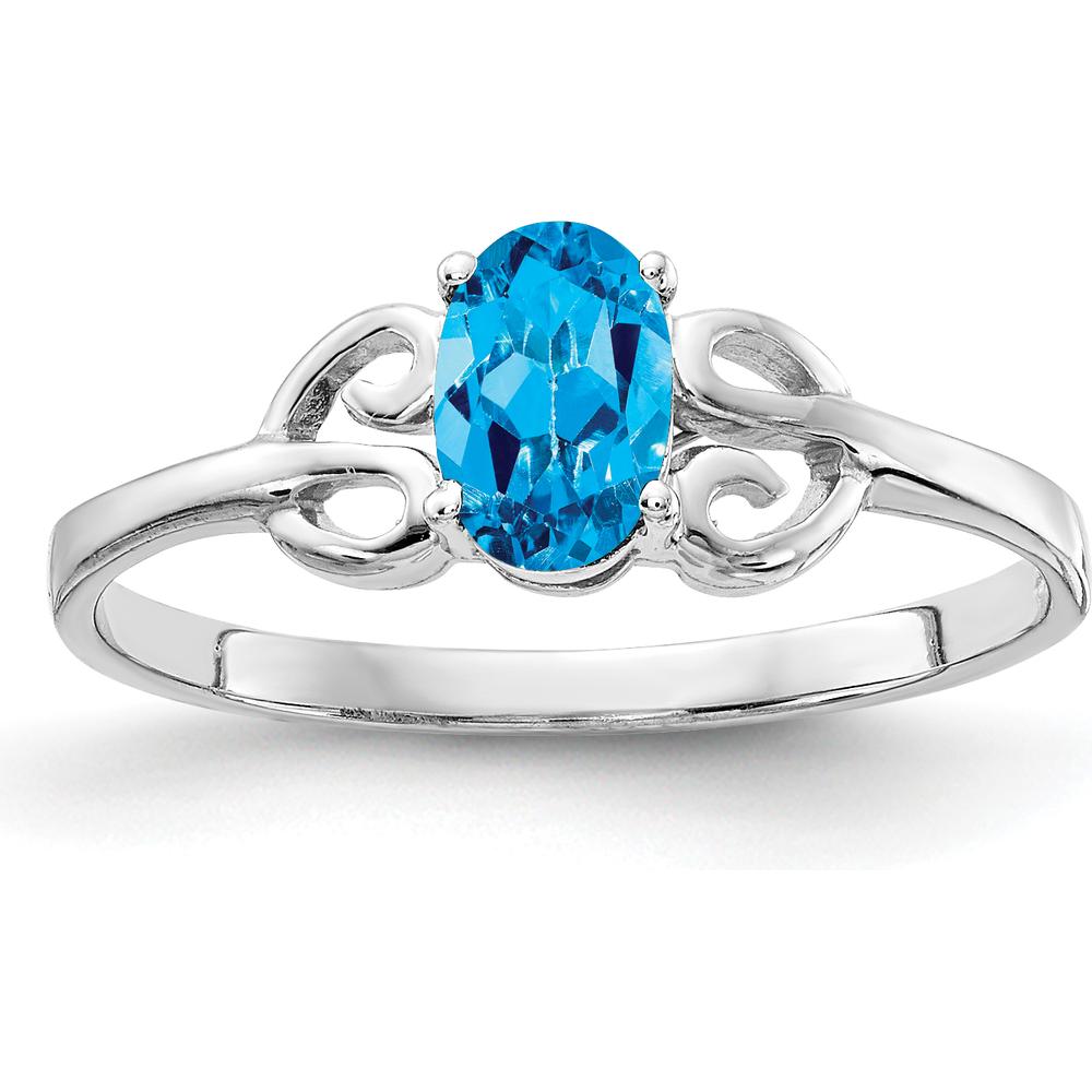 14K White Gold Oval Swiss Blue Topaz Ring - 0.55 Carat Total Gemstone Weight by Monteluci Fine Jewelry
