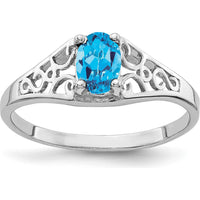 14K White Gold Oval Swiss Blue Topaz Ring - 0.55 Carat Total Gemstone Weight by Monteluci Fine Jewelry