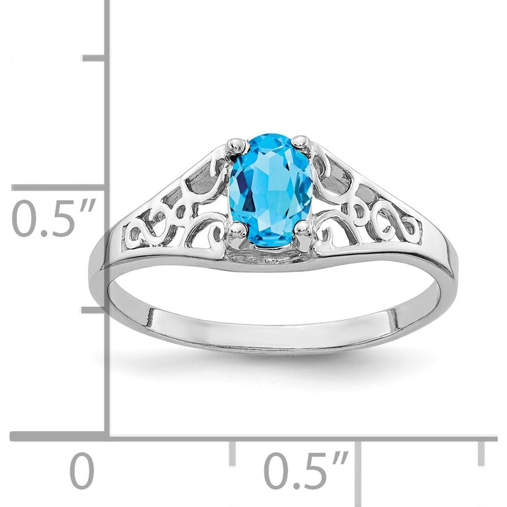 14K White Gold Oval Swiss Blue Topaz Ring - 0.55 Carat Total Gemstone Weight by Monteluci Fine Jewelry