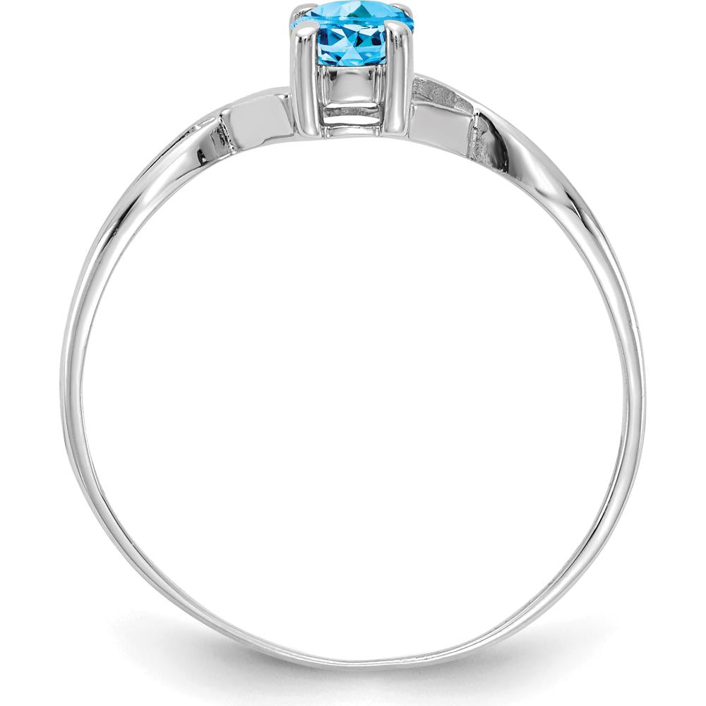 14K White Gold Oval Swiss Blue Topaz Ring - 0.550 Carat Total Weight by Oro Pregiato