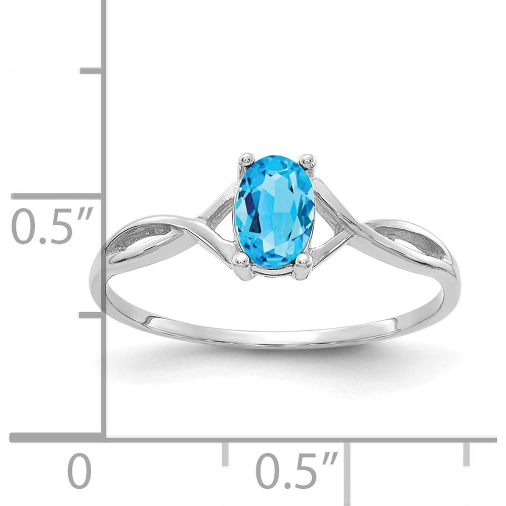 14K White Gold Oval Swiss Blue Topaz Ring - 0.550 Carat Total Weight by Oro Pregiato