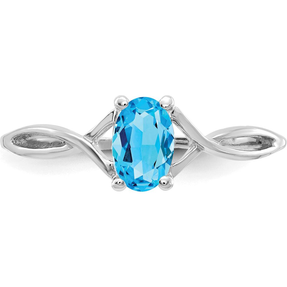 14K White Gold Oval Swiss Blue Topaz Ring - 0.550 Carat Total Weight by Oro Pregiato