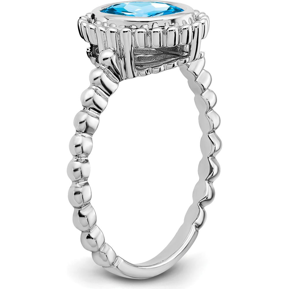 14K White Gold Oval Swiss Blue Topaz Ring - 1.339 Carat Total Gemstone Weight by 0