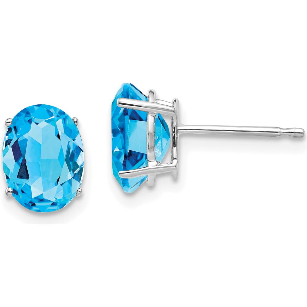 14K White Gold Oval Swiss Blue Topaz Stud Earrings - 1.35 Carat Total Carat Weight by Monteluci Fine Jewelry