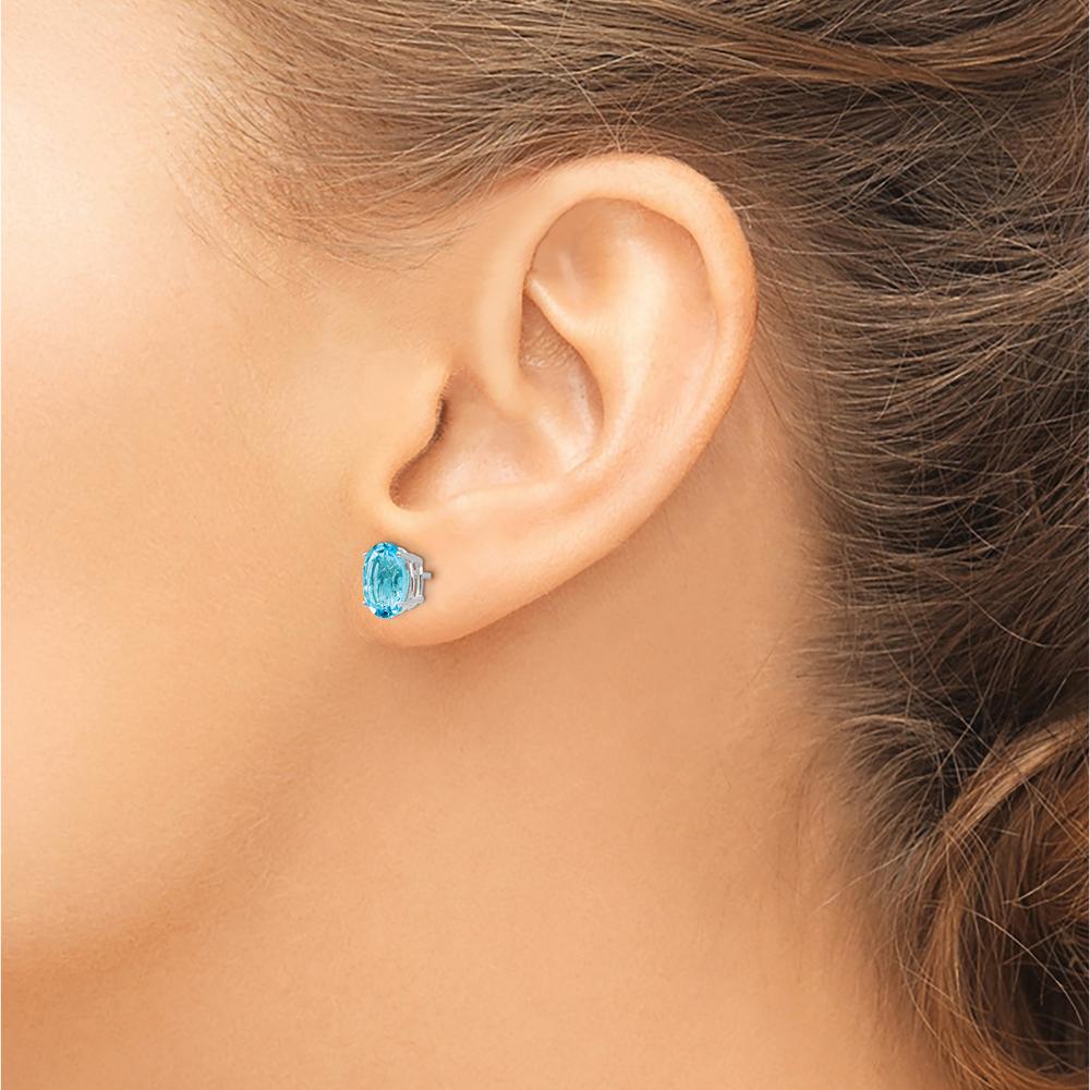 14K White Gold Oval Swiss Blue Topaz Stud Earrings - 1.35 Carat Total Carat Weight by Monteluci Fine Jewelry