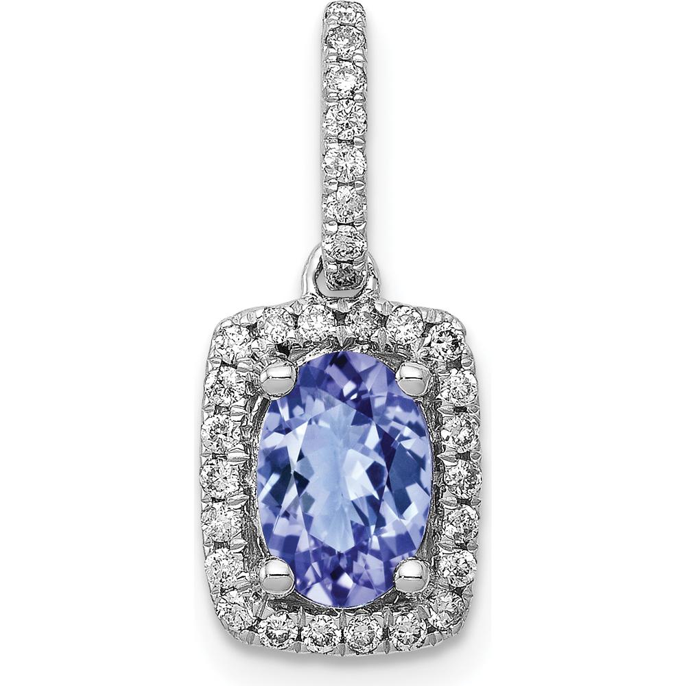 14K White Gold Oval Tanzanite and Diamond Halo Pendant - 1.00 Carat Tanzanite, 0.18 Carat Diamond Weight by Monteluci Fine Jewelry