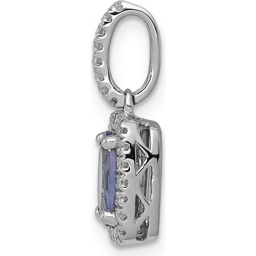 14K White Gold Oval Tanzanite and Diamond Halo Pendant - 1.00 Carat Tanzanite, 0.18 Carat Diamond Weight by Monteluci Fine Jewelry
