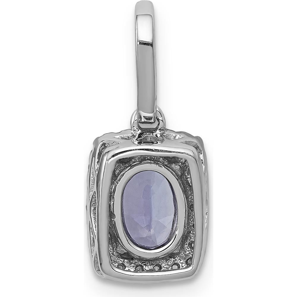 14K White Gold Oval Tanzanite and Diamond Halo Pendant - 1.00 Carat Tanzanite, 0.18 Carat Diamond Weight by Monteluci Fine Jewelry