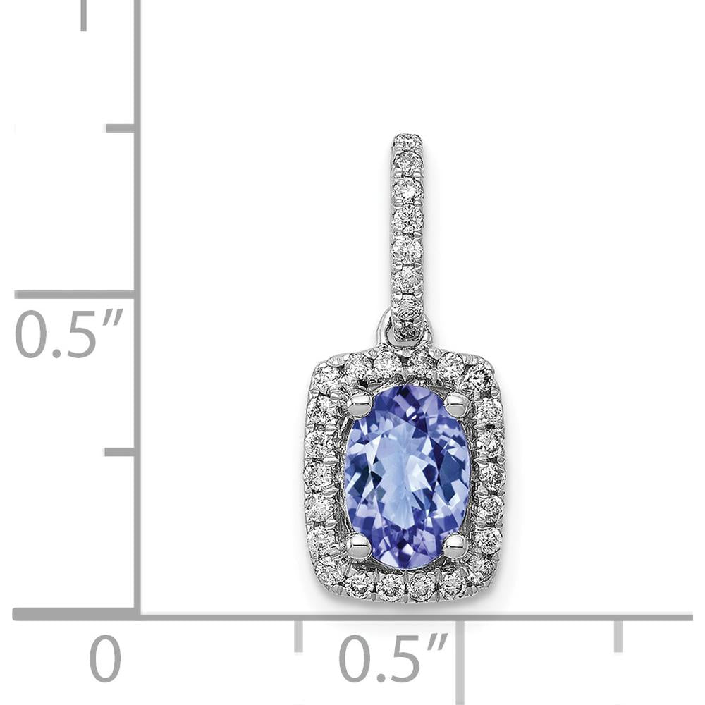 14K White Gold Oval Tanzanite and Diamond Halo Pendant - 1.00 Carat Tanzanite, 0.18 Carat Diamond Weight by Monteluci Fine Jewelry